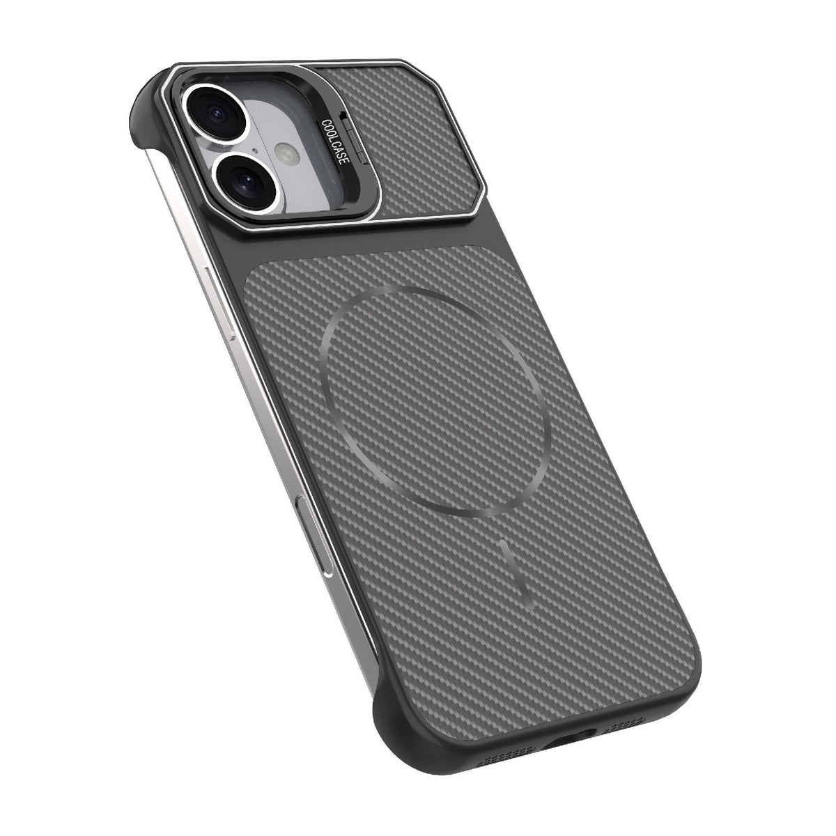 For iPhone 16 Plus Frameless Half-Wrapped Carbon Fiber Texture PC Magnetic Phone Case - Silver - EDA009991013D