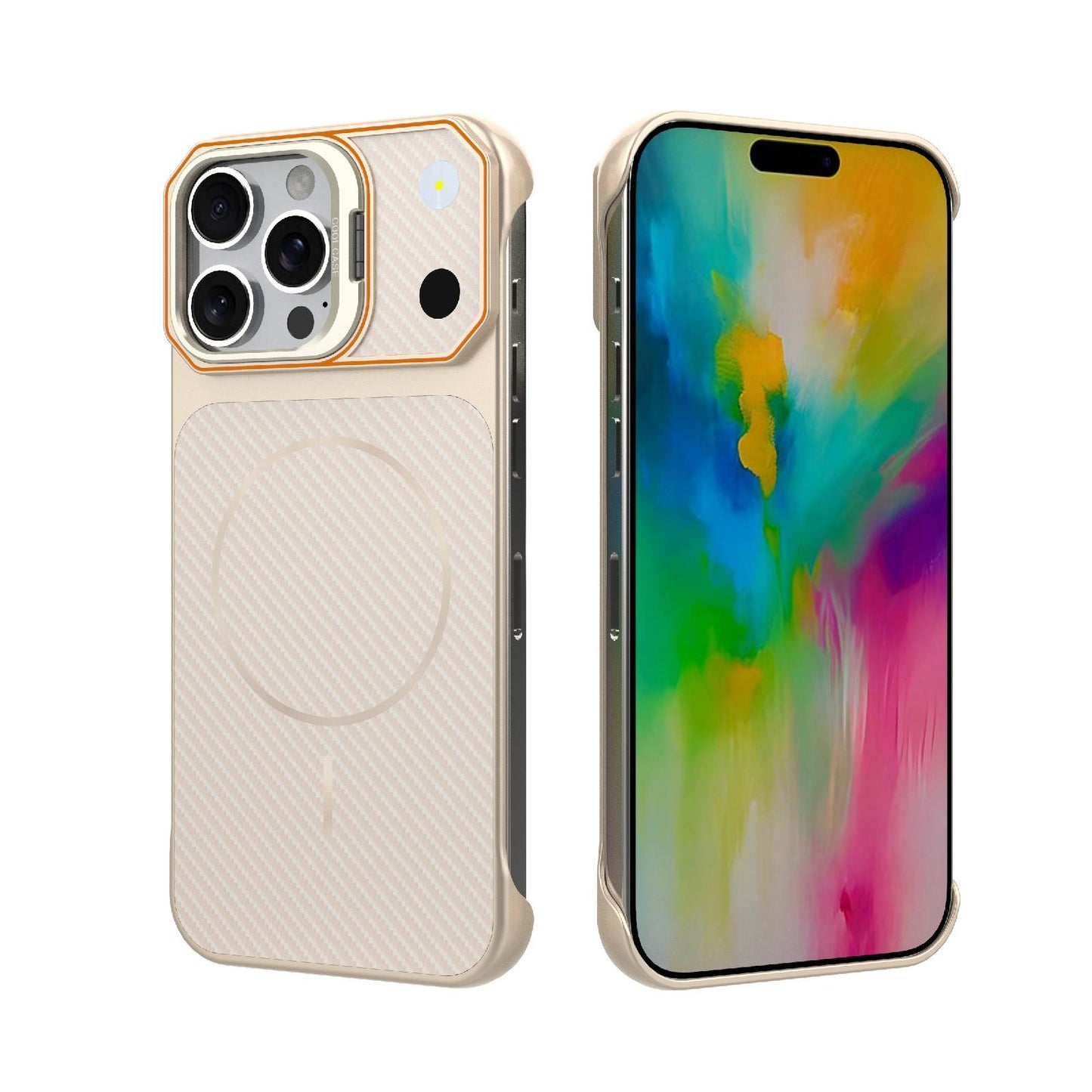 For iPhone 16 Pro Max Frameless Half-Wrapped Carbon Fiber Texture PC Magnetic Phone Case(Rose Gold)
