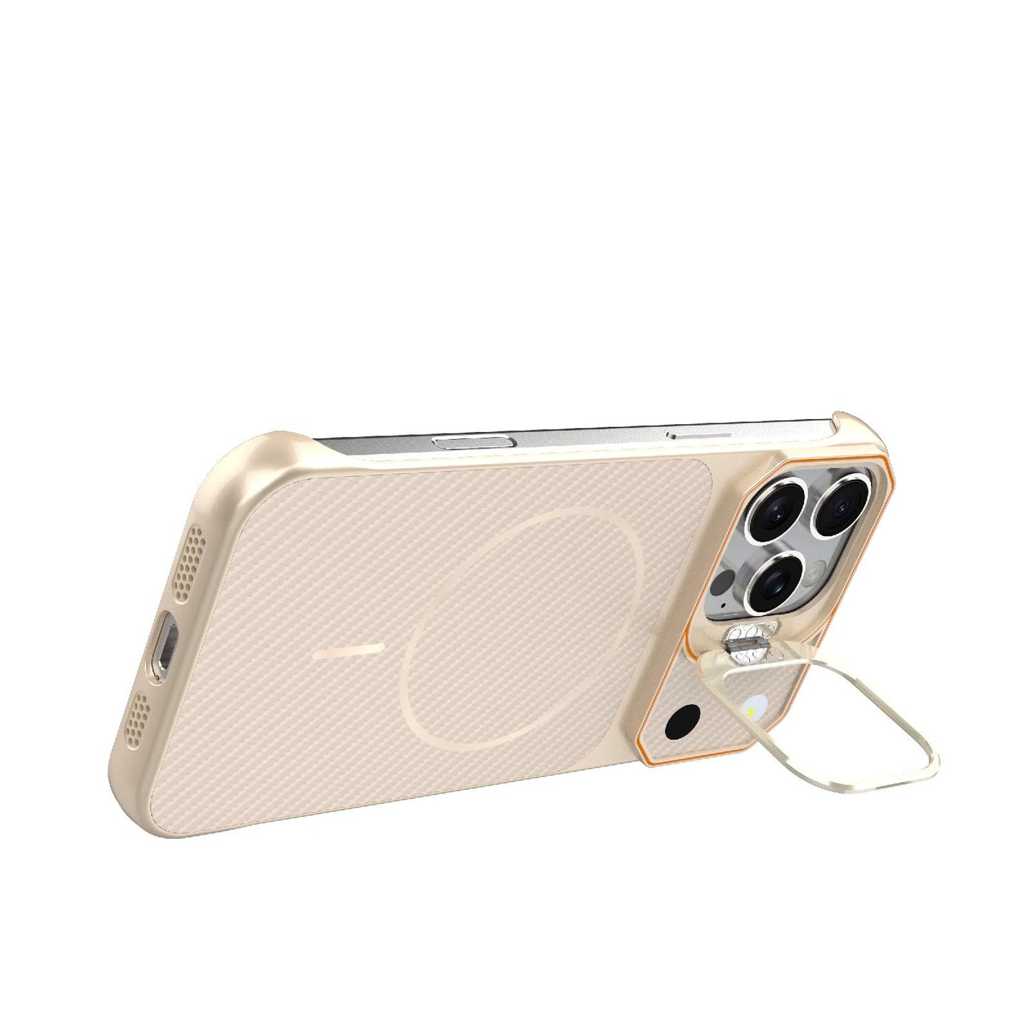 For iPhone 16 Pro Max Frameless Half-Wrapped Carbon Fiber Texture PC Magnetic Phone Case(Rose Gold)
