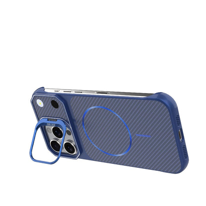 For iPhone 16 Pro Max Frameless Half-Wrapped Carbon Fiber Texture PC Magnetic Phone Case(Blue)