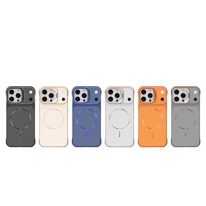 For iPhone 16 Pro Max Frameless Half-Wrapped Carbon Fiber Texture PC Magnetic Phone Case(Blue)