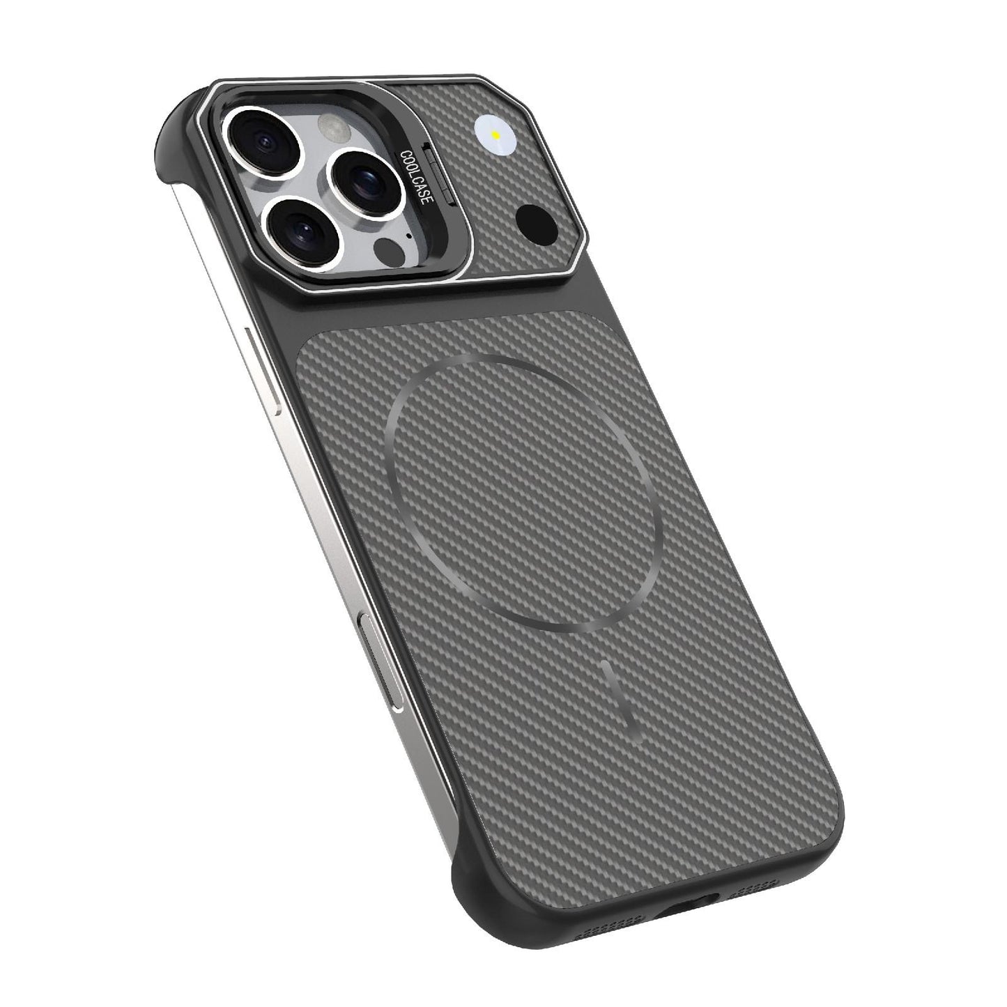 For iPhone 16 Pro Max Frameless Half-Wrapped Carbon Fiber Texture PC Magnetic Phone Case(Blue)