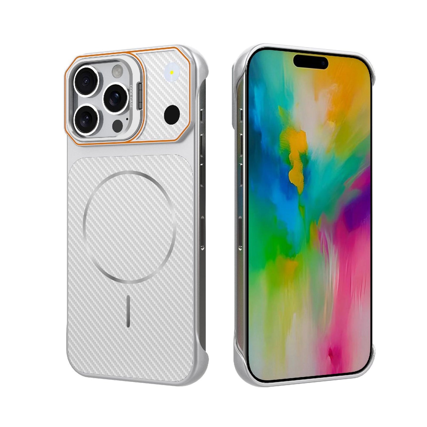 For iPhone 16 Pro Max Frameless Half-Wrapped Carbon Fiber Texture PC Magnetic Phone Case(Silver)