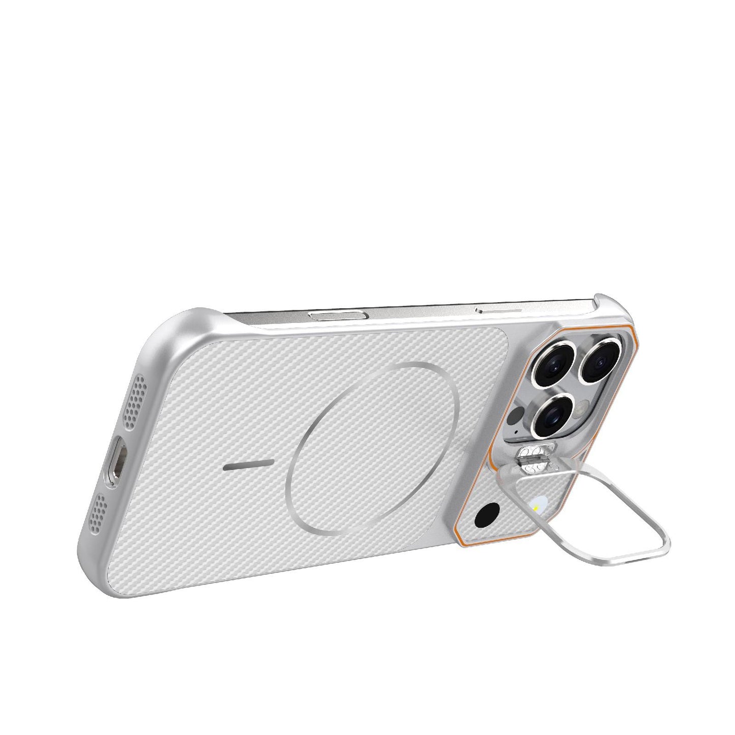 For iPhone 16 Pro Max Frameless Half-Wrapped Carbon Fiber Texture PC Magnetic Phone Case(Silver)