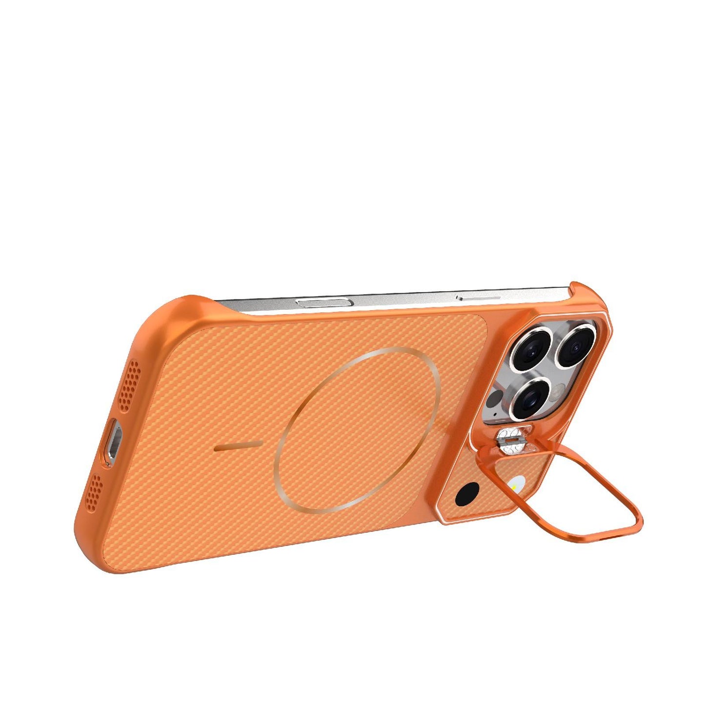 For iPhone 16 Pro Max Frameless Half-Wrapped Carbon Fiber Texture PC Magnetic Phone Case(Orange)