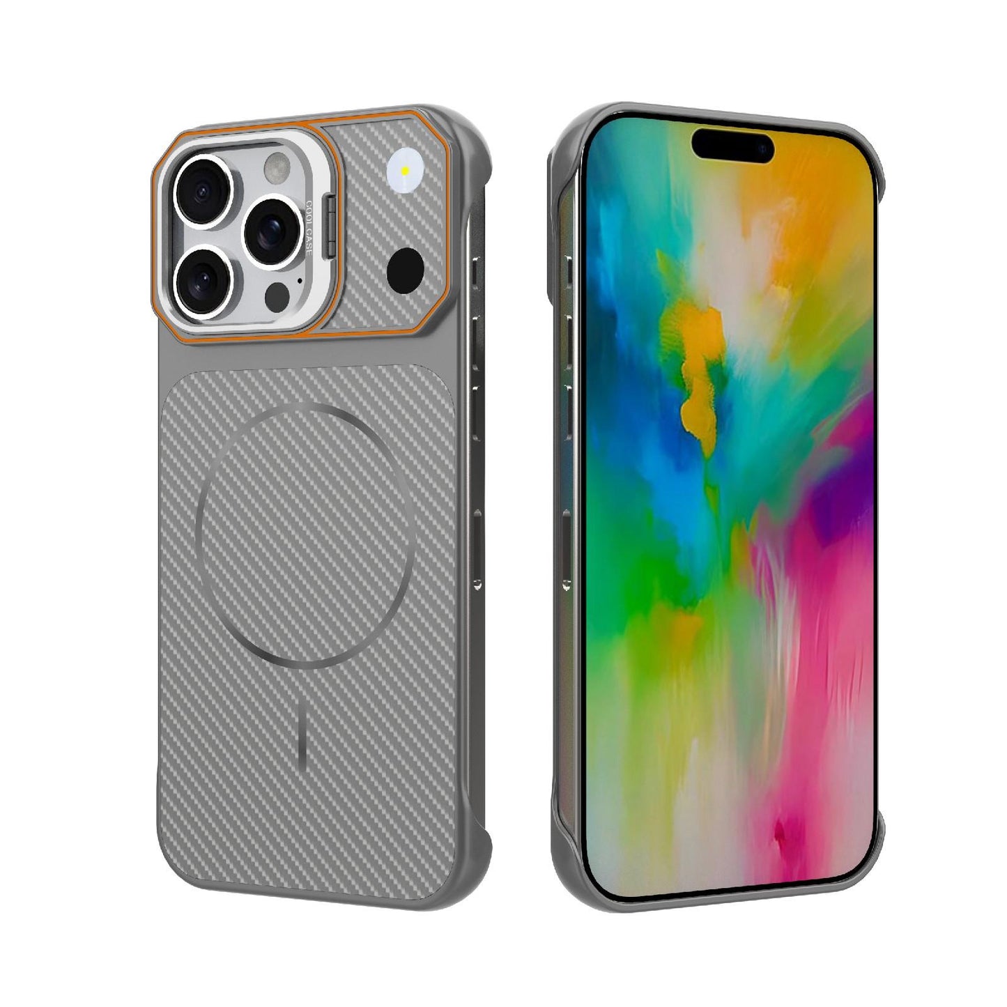 For iPhone 16 Pro Max Frameless Half-Wrapped Carbon Fiber Texture PC Magnetic Phone Case(Gray)