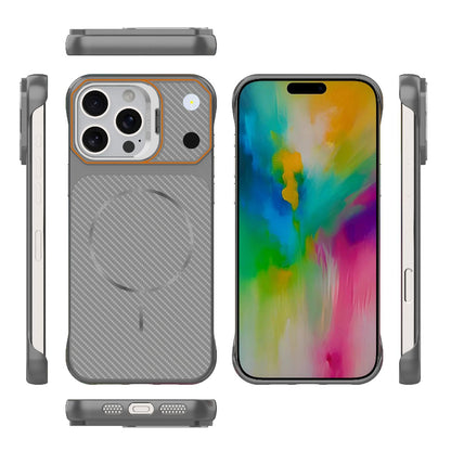 For iPhone 16 Pro Max Frameless Half-Wrapped Carbon Fiber Texture PC Magnetic Phone Case(Gray)