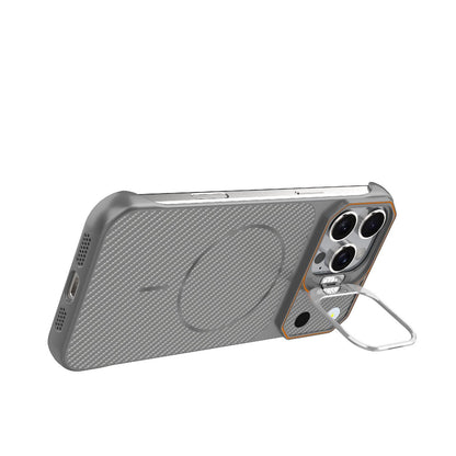 For iPhone 16 Pro Max Frameless Half-Wrapped Carbon Fiber Texture PC Magnetic Phone Case(Gray)