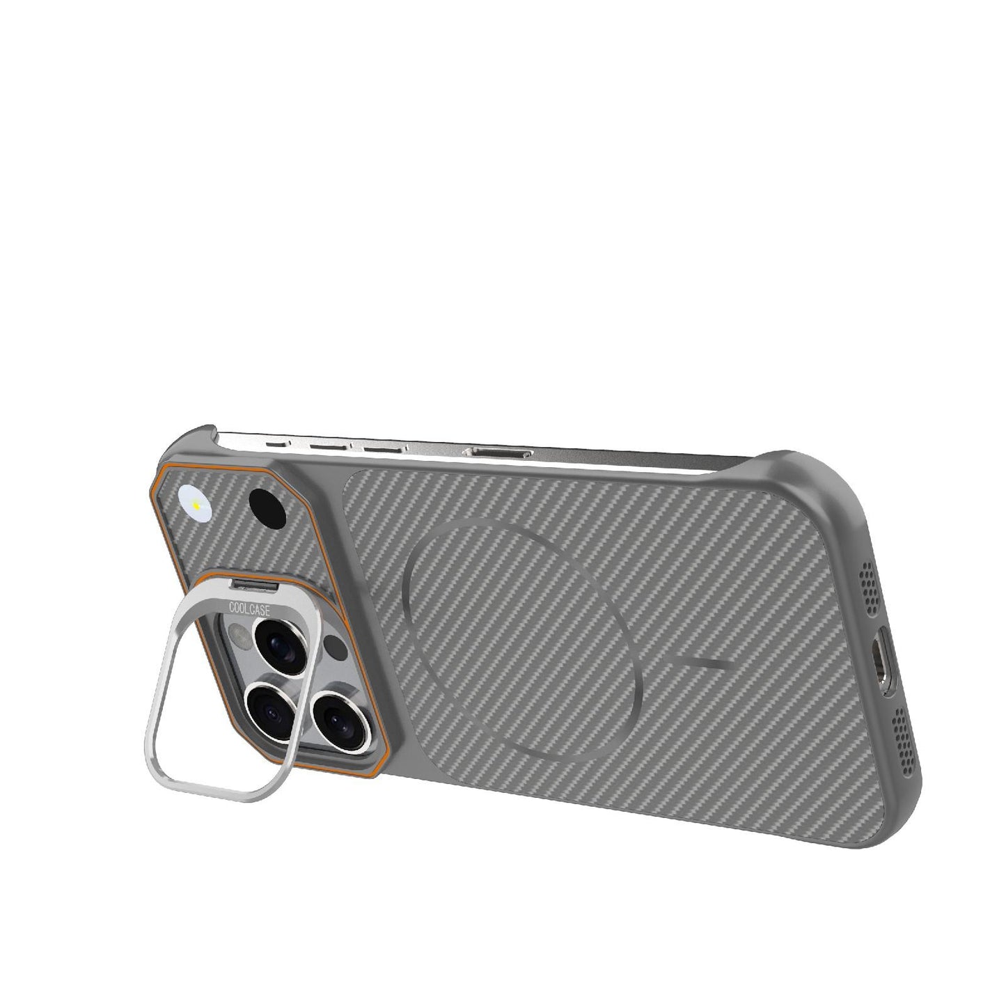 For iPhone 16 Pro Max Frameless Half-Wrapped Carbon Fiber Texture PC Magnetic Phone Case(Gray)