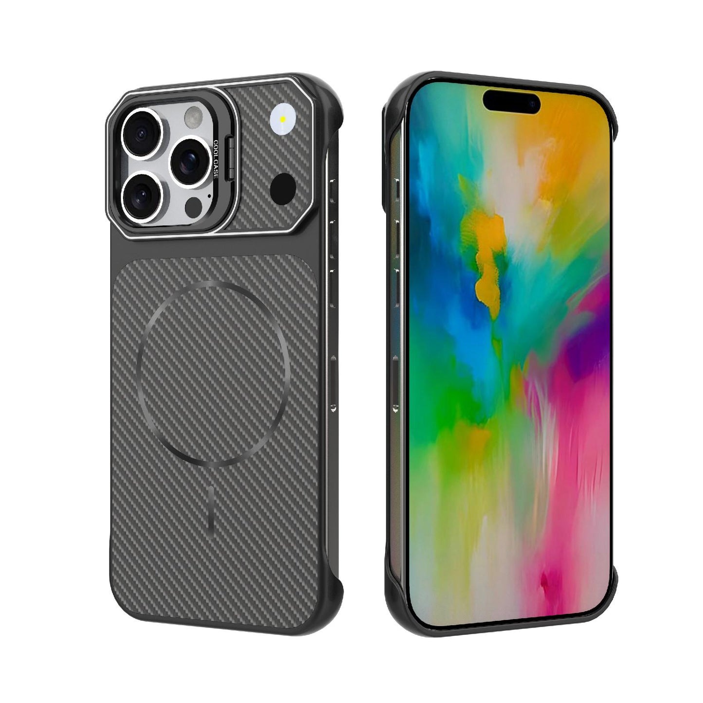 For iPhone 16 Pro Frameless Half-Wrapped Carbon Fiber Texture PC Magnetic Phone Case(Black)