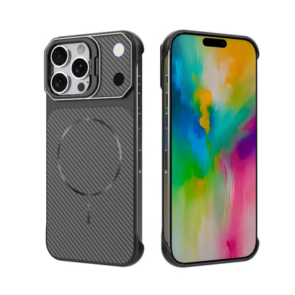 For iPhone 16 Pro Frameless Half-Wrapped Carbon Fiber Texture PC Magnetic Phone Case(Black)