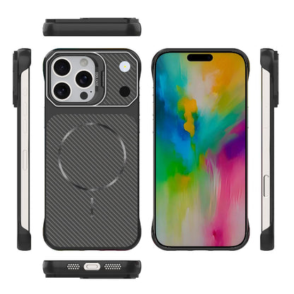 For iPhone 16 Pro Frameless Half-Wrapped Carbon Fiber Texture PC Magnetic Phone Case(Black)