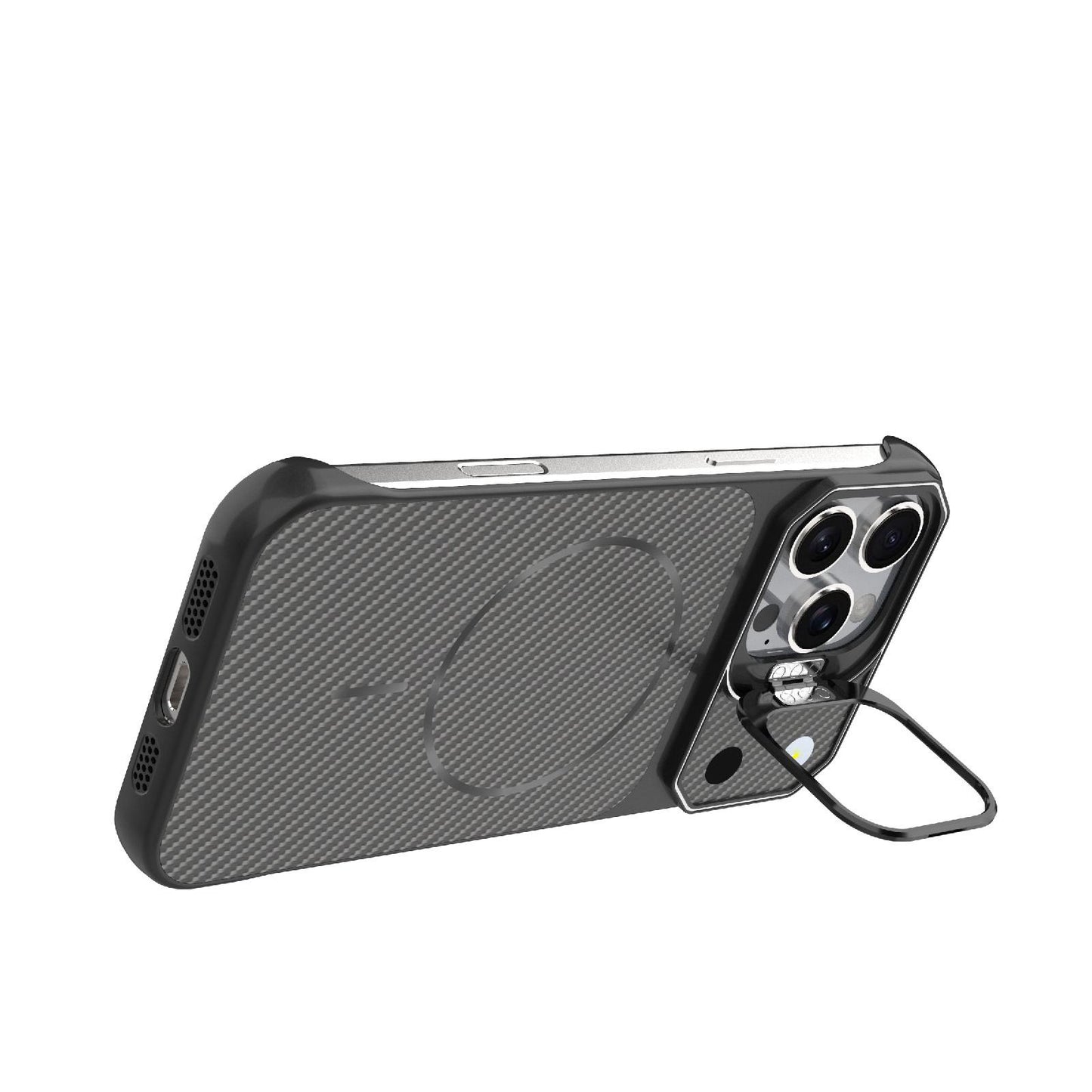 For iPhone 16 Pro Frameless Half-Wrapped Carbon Fiber Texture PC Magnetic Phone Case(Black)