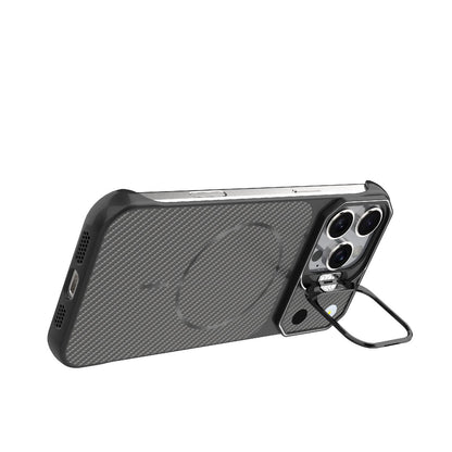 For iPhone 16 Pro Frameless Half-Wrapped Carbon Fiber Texture PC Magnetic Phone Case(Black)