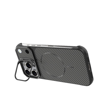 For iPhone 16 Pro Frameless Half-Wrapped Carbon Fiber Texture PC Magnetic Phone Case(Black)