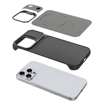 For iPhone 16 Pro Frameless Half-Wrapped Carbon Fiber Texture PC Magnetic Phone Case(Black)
