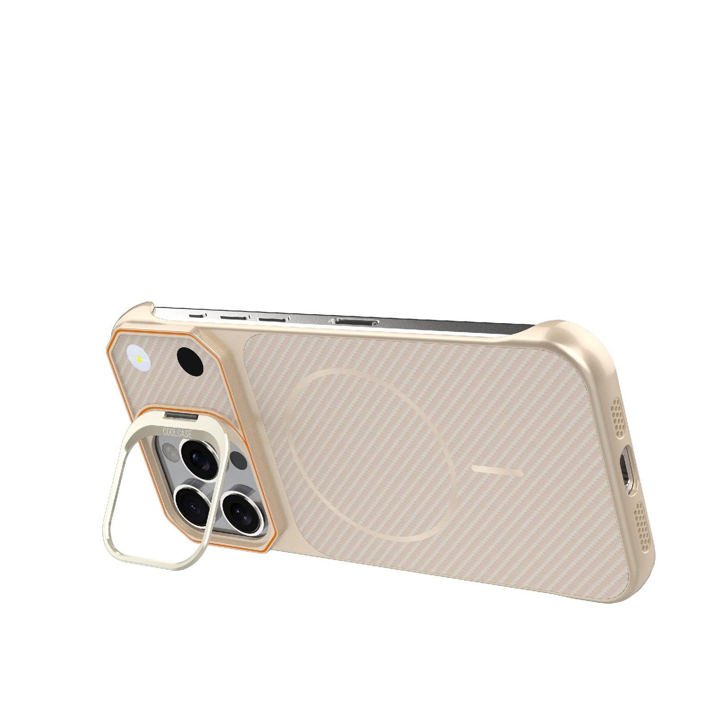 For iPhone 16 Pro Frameless Half-Wrapped Carbon Fiber Texture PC Magnetic Phone Case(Rose Gold)