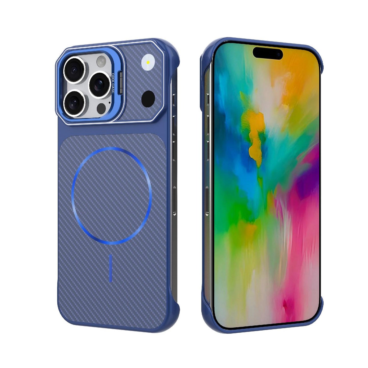 For iPhone 16 Pro Frameless Half-Wrapped Carbon Fiber Texture PC Magnetic Phone Case(Blue)