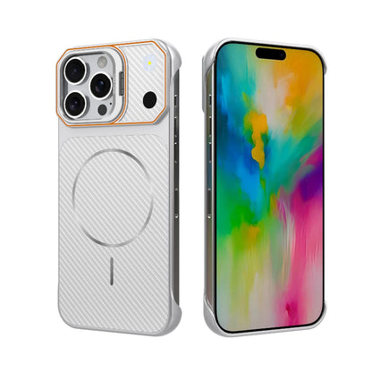 For iPhone 16 Pro Frameless Half-Wrapped Carbon Fiber Texture PC Magnetic Phone Case(Silver)