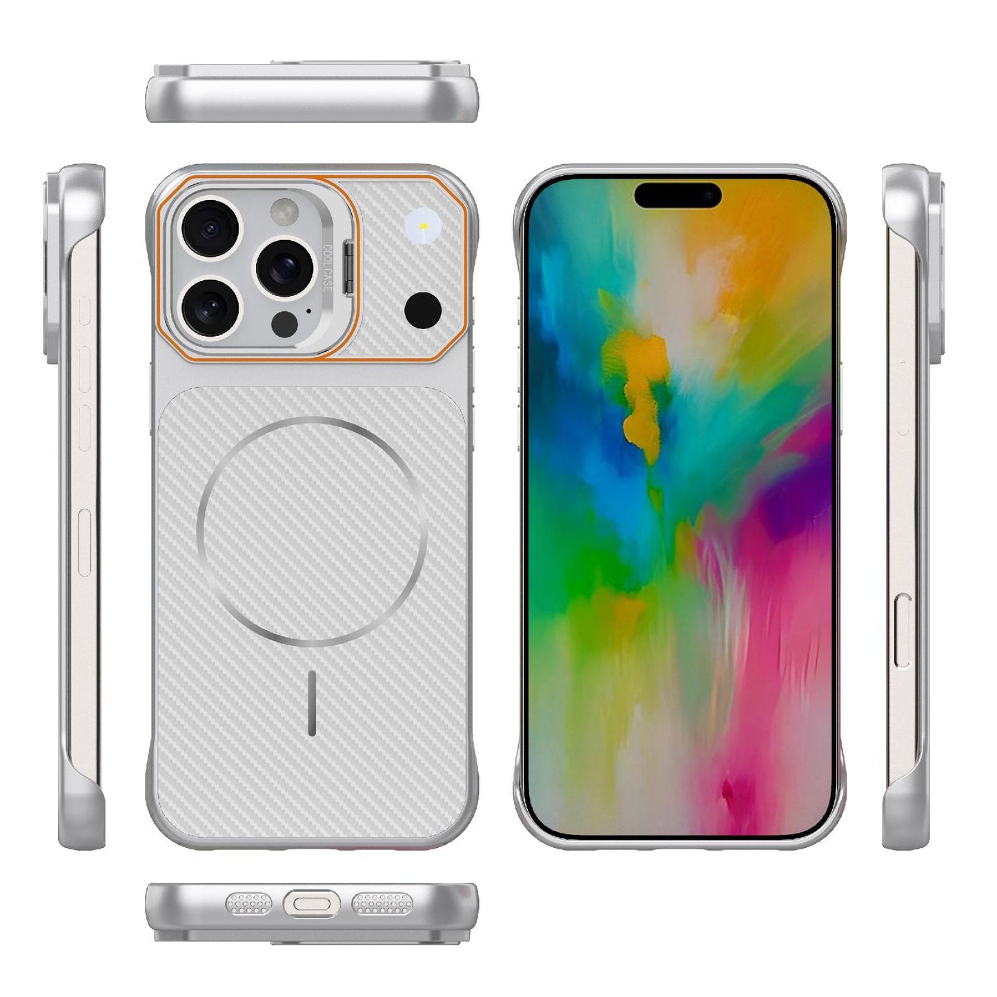 For iPhone 16 Pro Frameless Half-Wrapped Carbon Fiber Texture PC Magnetic Phone Case(Silver)
