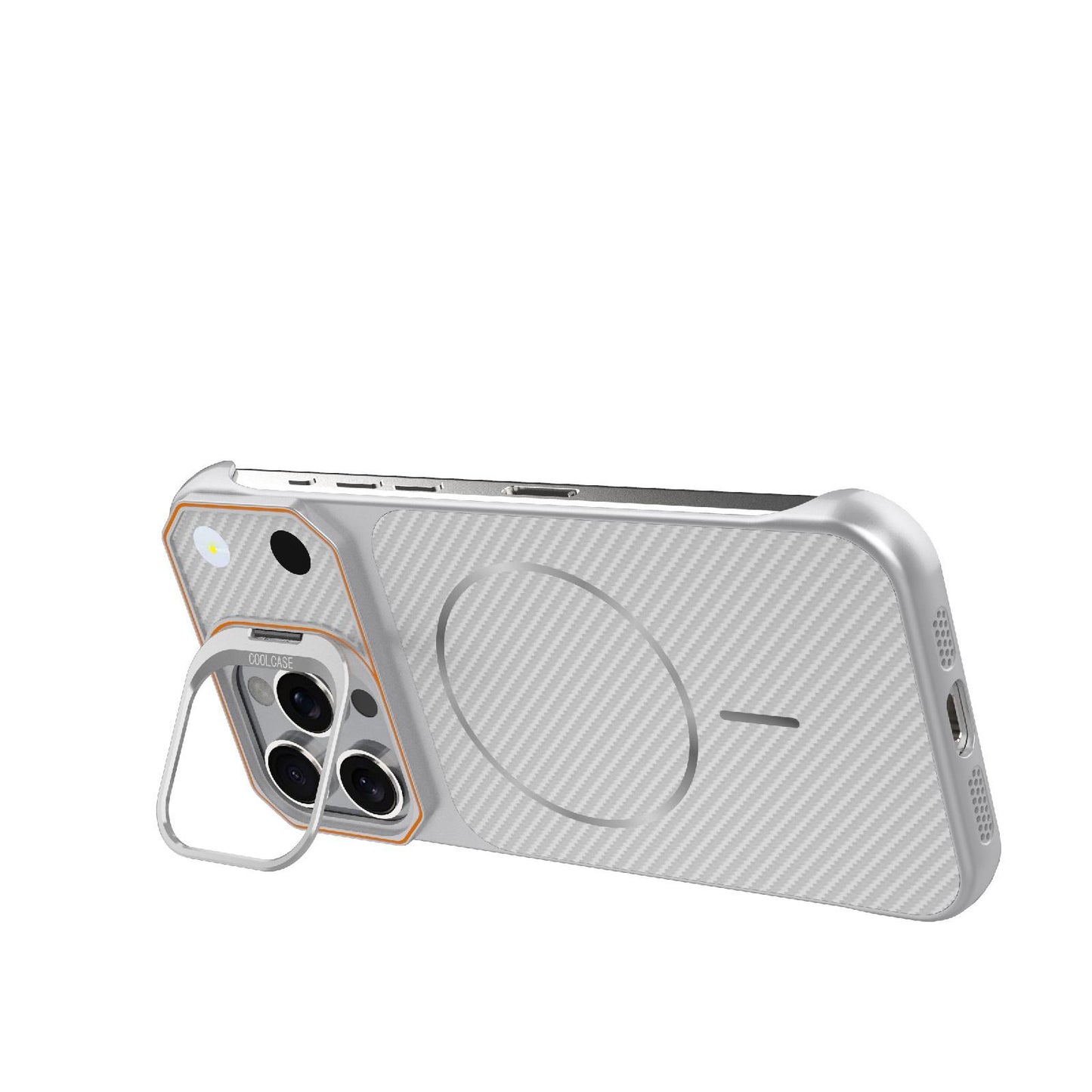 For iPhone 16 Pro Frameless Half-Wrapped Carbon Fiber Texture PC Magnetic Phone Case(Silver)