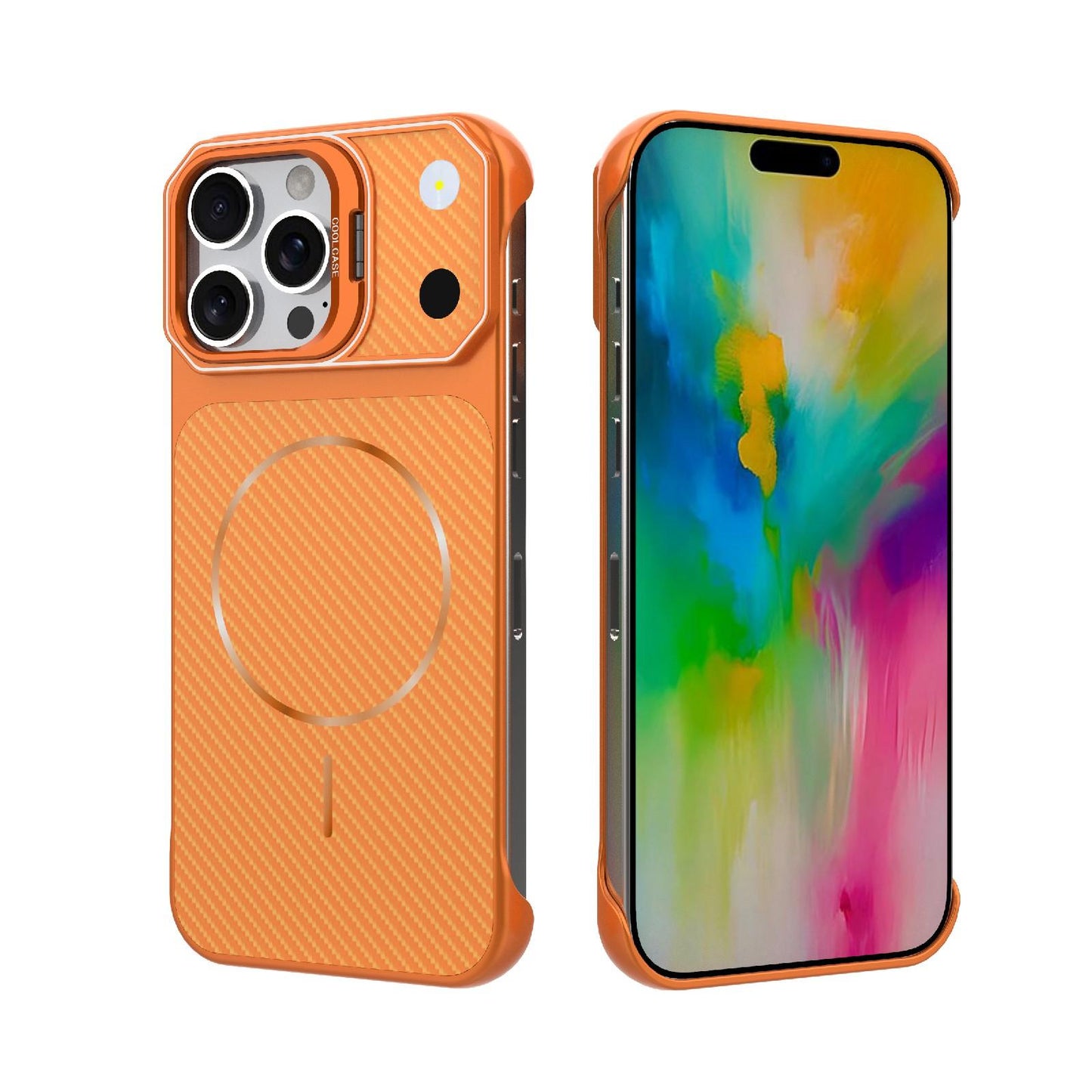 For iPhone 16 Pro Frameless Half-Wrapped Carbon Fiber Texture PC Magnetic Phone Case(Orange)