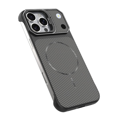 For iPhone 16 Pro Frameless Half-Wrapped Carbon Fiber Texture PC Magnetic Phone Case(Orange)