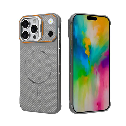 For iPhone 16 Pro Frameless Half-Wrapped Carbon Fiber Texture PC Magnetic Phone Case(Gray)