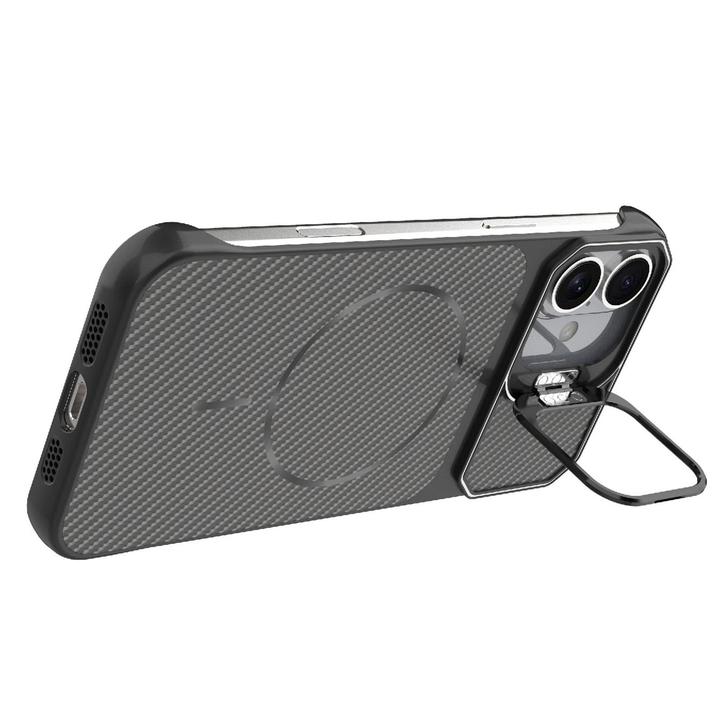 For iPhone 16 Frameless Half-Wrapped Carbon Fiber Texture PC Magnetic Phone Case(Black)
