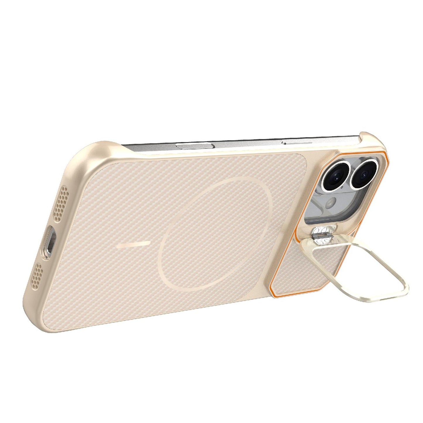 For iPhone 16 Frameless Half-Wrapped Carbon Fiber Texture PC Magnetic Phone Case(Rose Gold)