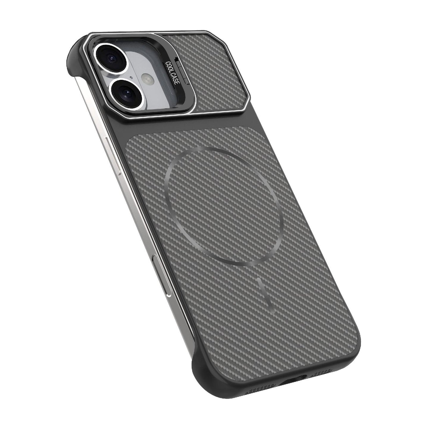 For iPhone 16 Frameless Half-Wrapped Carbon Fiber Texture PC Magnetic Phone Case(Rose Gold)