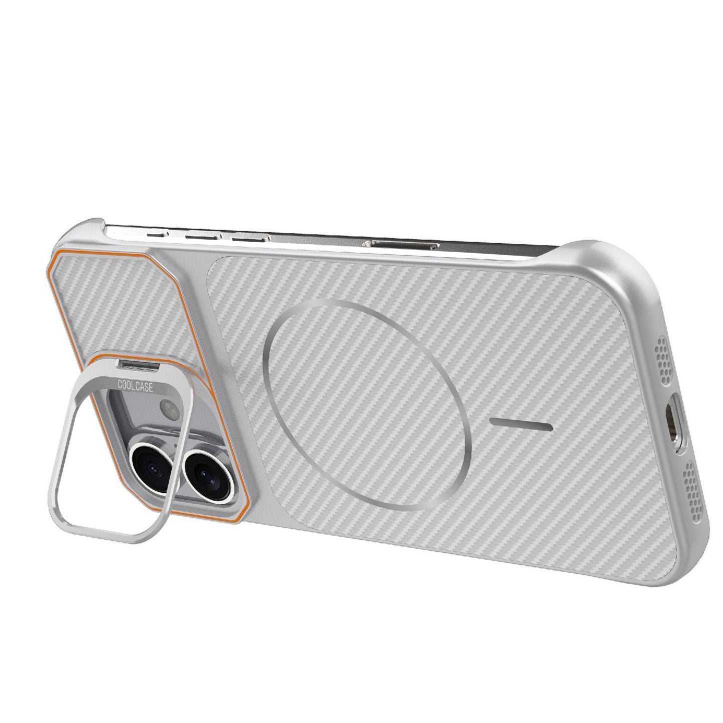 For iPhone 16 Frameless Half-Wrapped Carbon Fiber Texture PC Magnetic Phone Case(Silver)