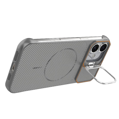 For iPhone 16 Frameless Half-Wrapped Carbon Fiber Texture PC Magnetic Phone Case(Gray)