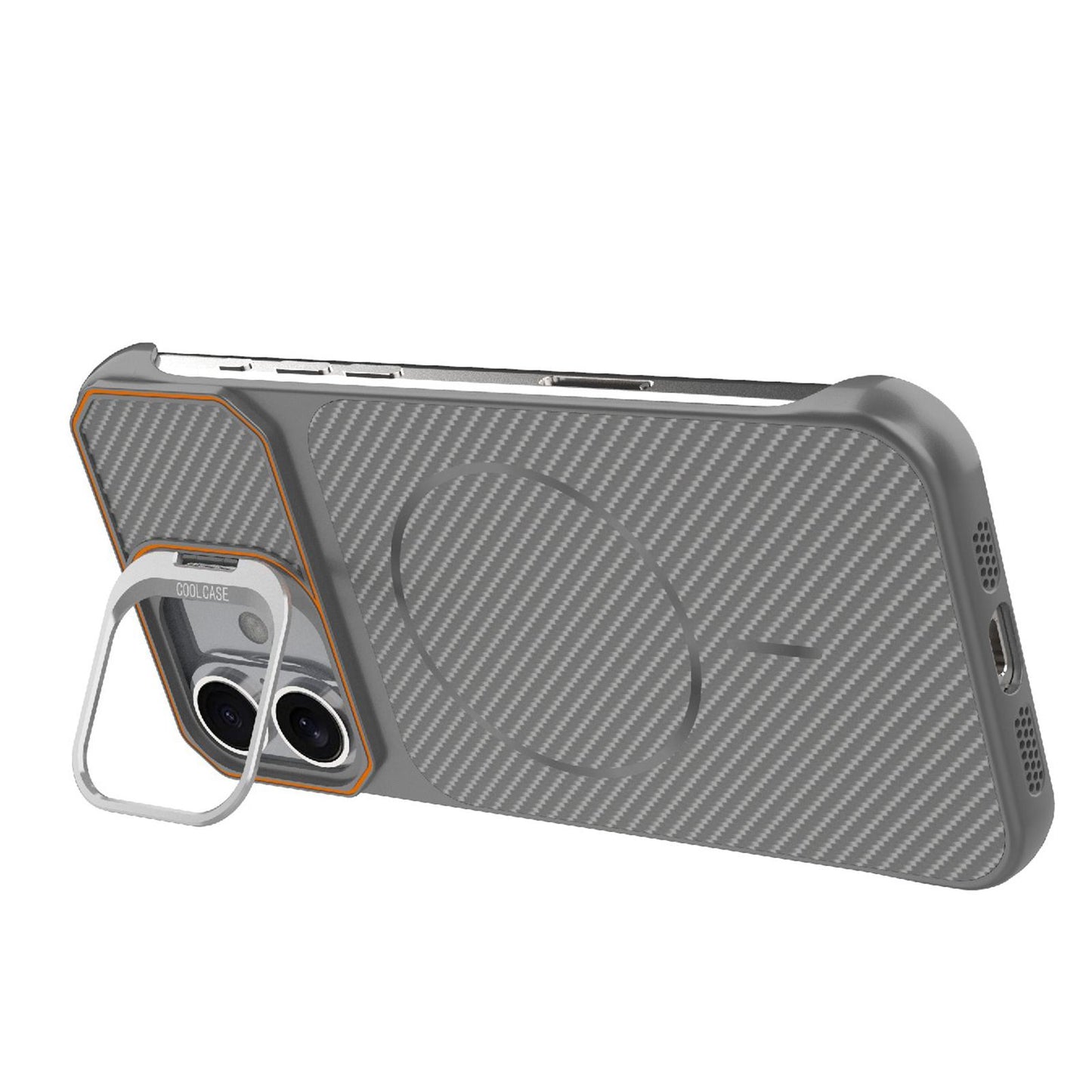 For iPhone 16 Frameless Half-Wrapped Carbon Fiber Texture PC Magnetic Phone Case(Gray)