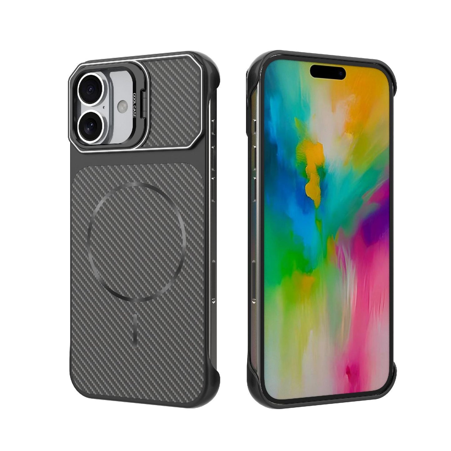 For iPhone 17 Frameless Half-Wrapped Carbon Fiber Texture PC Magnetic Phone Case(Black)