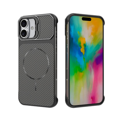 For iPhone 17 Frameless Half-Wrapped Carbon Fiber Texture PC Magnetic Phone Case(Black)