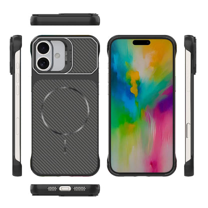 For iPhone 17 Frameless Half-Wrapped Carbon Fiber Texture PC Magnetic Phone Case(Black)
