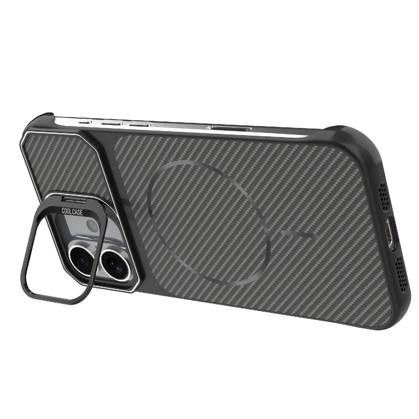 For iPhone 17 Frameless Half-Wrapped Carbon Fiber Texture PC Magnetic Phone Case(Black)