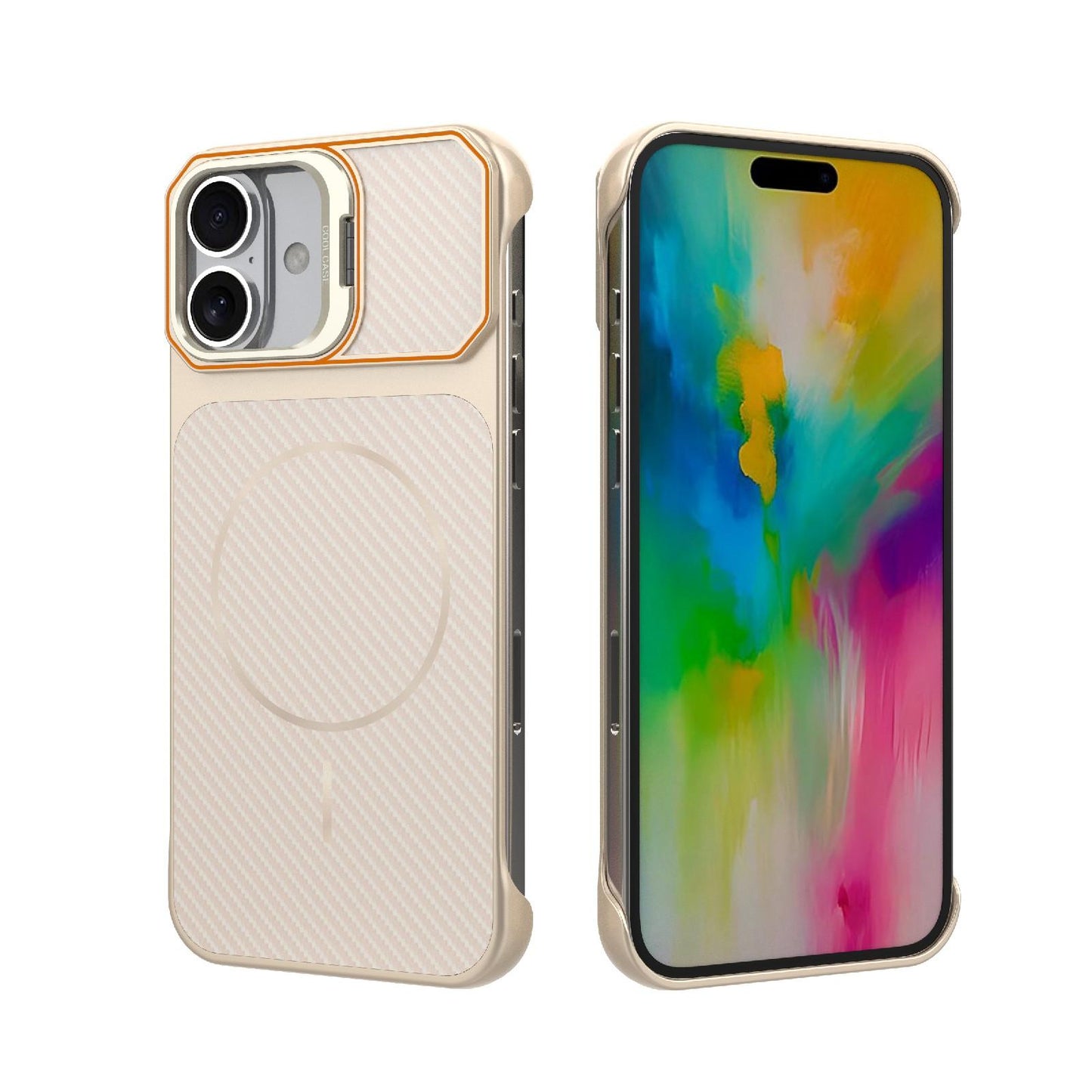 For iPhone 17 Frameless Half-Wrapped Carbon Fiber Texture PC Magnetic Phone Case(Rose Gold)