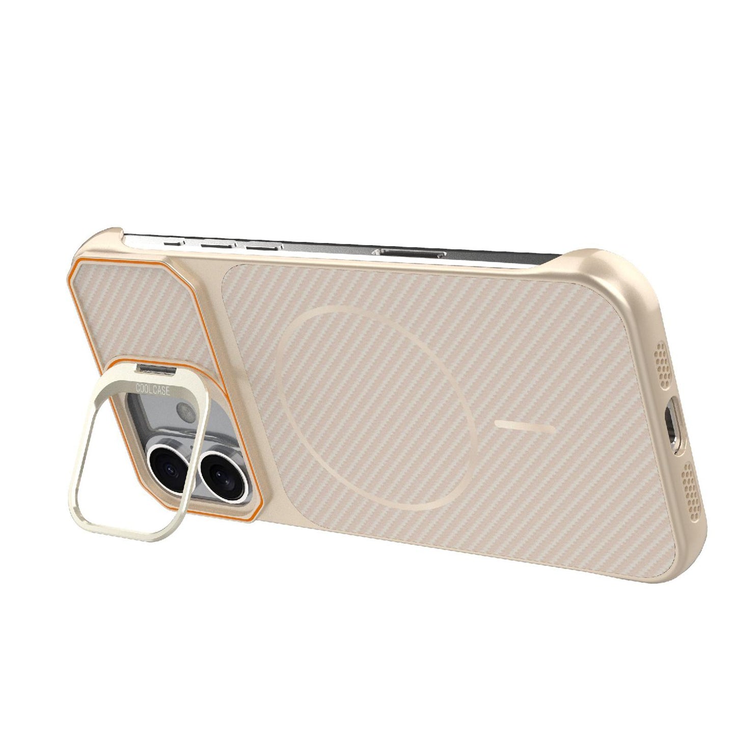 For iPhone 17 Frameless Half-Wrapped Carbon Fiber Texture PC Magnetic Phone Case(Rose Gold)