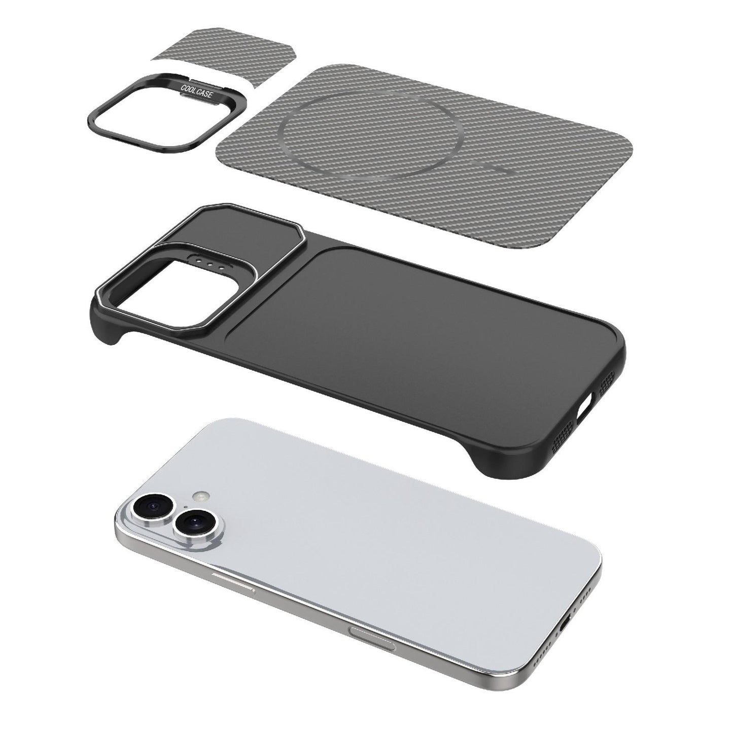 For iPhone 17 Frameless Half-Wrapped Carbon Fiber Texture PC Magnetic Phone Case(Rose Gold)
