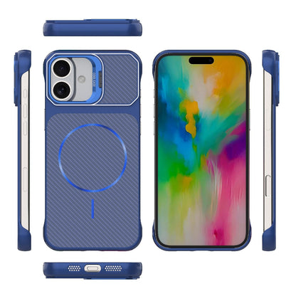 For iPhone 17 Frameless Half-Wrapped Carbon Fiber Texture PC Magnetic Phone Case(Blue)