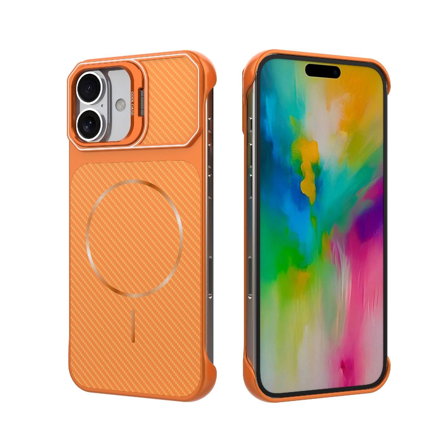 For iPhone 17 Frameless Half-Wrapped Carbon Fiber Texture PC Magnetic Phone Case(Orange)