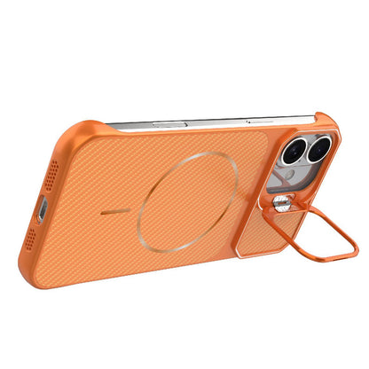 For iPhone 17 Frameless Half-Wrapped Carbon Fiber Texture PC Magnetic Phone Case(Orange)