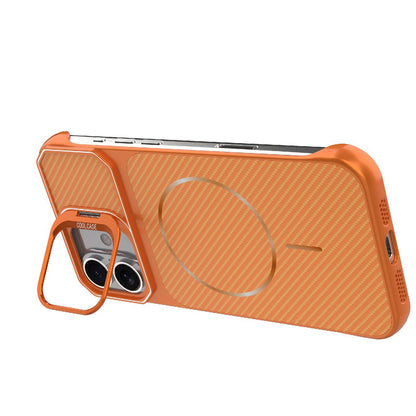 For iPhone 17 Frameless Half-Wrapped Carbon Fiber Texture PC Magnetic Phone Case(Orange)