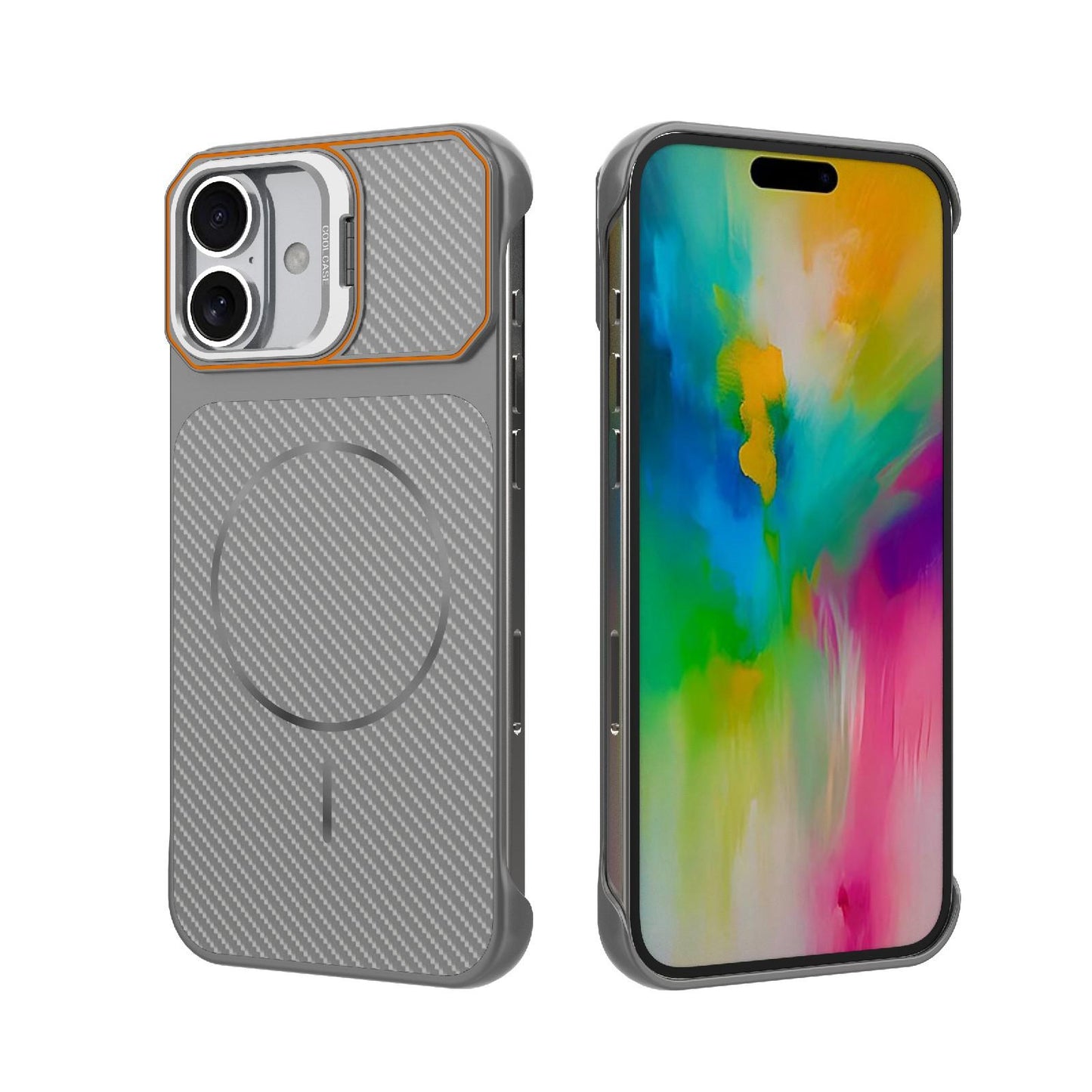 For iPhone 17 Frameless Half-Wrapped Carbon Fiber Texture PC Magnetic Phone Case(Gray)