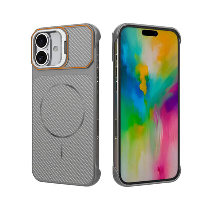 For iPhone 17 Frameless Half-Wrapped Carbon Fiber Texture PC Magnetic Phone Case(Gray)