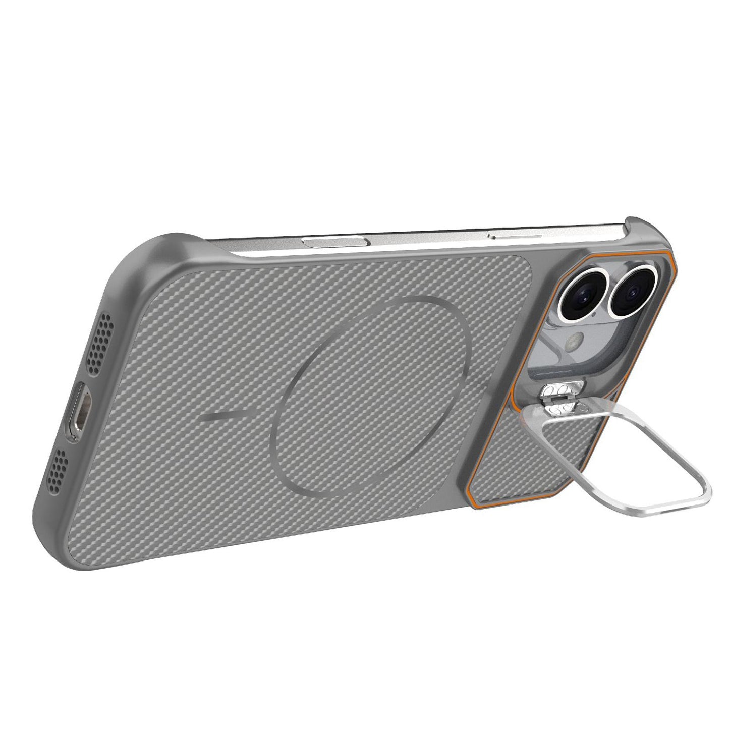 For iPhone 17 Frameless Half-Wrapped Carbon Fiber Texture PC Magnetic Phone Case(Gray)