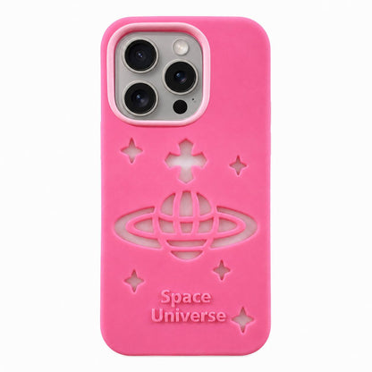 For iPhone 14 Pro Max Spacecraft Embossed Design Silicone Phone Case - Rose Red - EDA009991103B