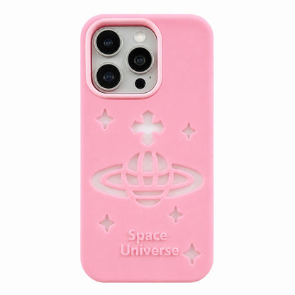 For iPhone 15 Pro Max Spacecraft Embossed Design Silicone Phone Case - Pink - EDA009991104A